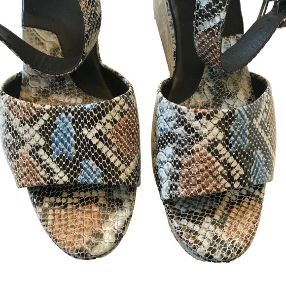 Rachel Comey Juno Wedge Sandals Womens 10 Blue Black Snake Skin Platform Shoes - Picture 6 of 12